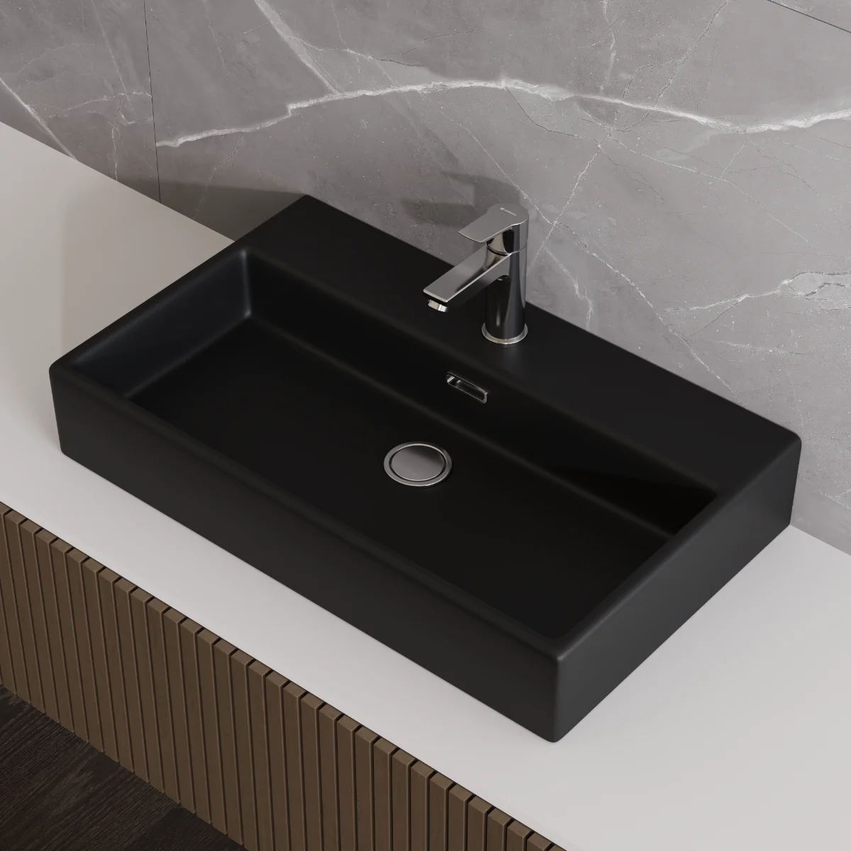 Lavoar Baie Pe Blat Celesta Urban 70 70 x 41 x 14 Cm Orificiu Baterie Ceramică Negru Mat
