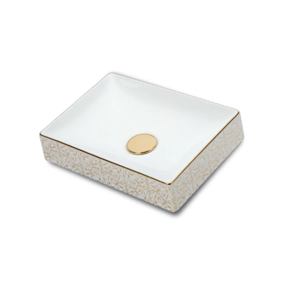 Lavoar Baie Pe Blat Celesta Toronto 50 X 36 X 11 Cm Ceramica Decor Auriu/Alb