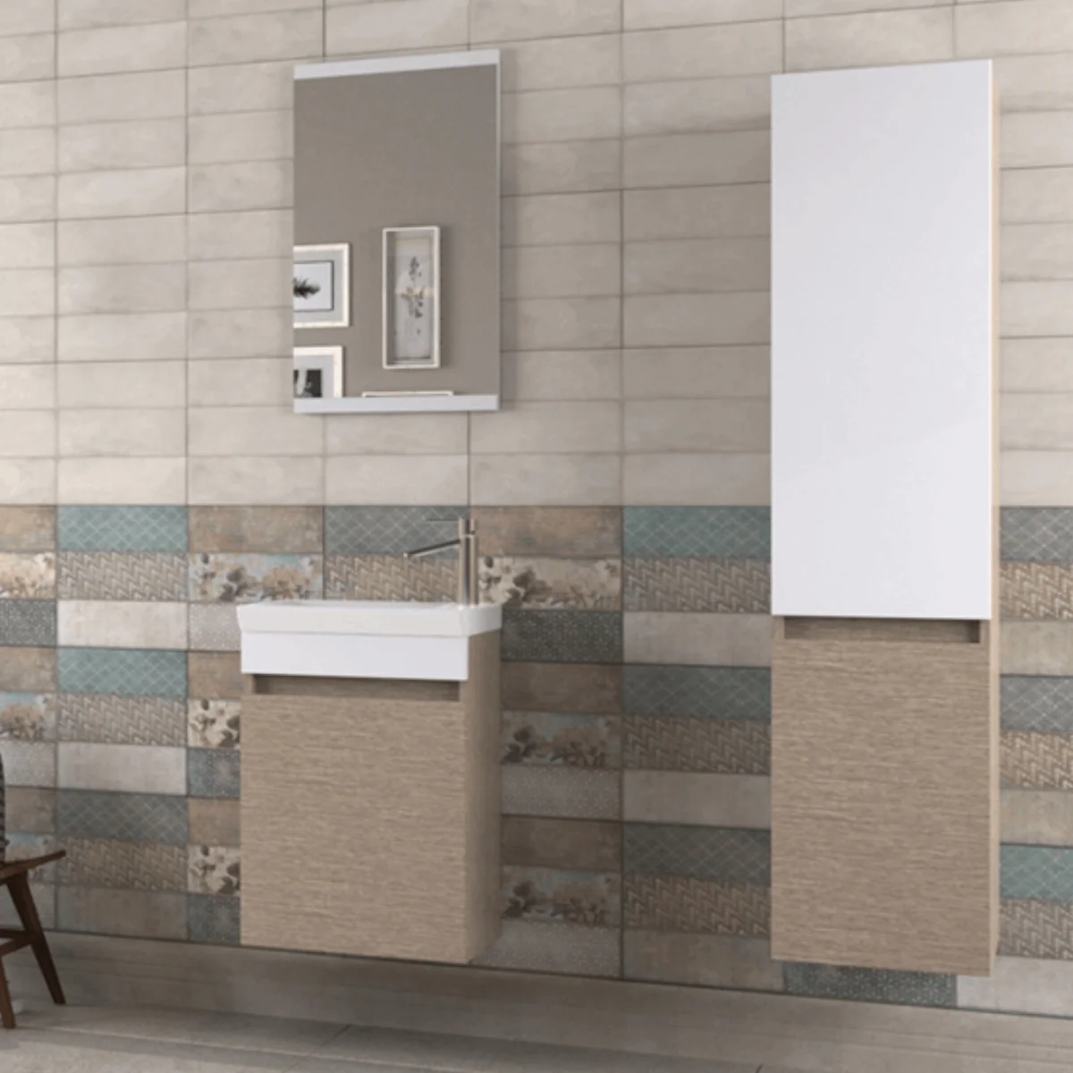 Set Mobilier Baie Buca Suspendat 3 Piese Bej 45 cm