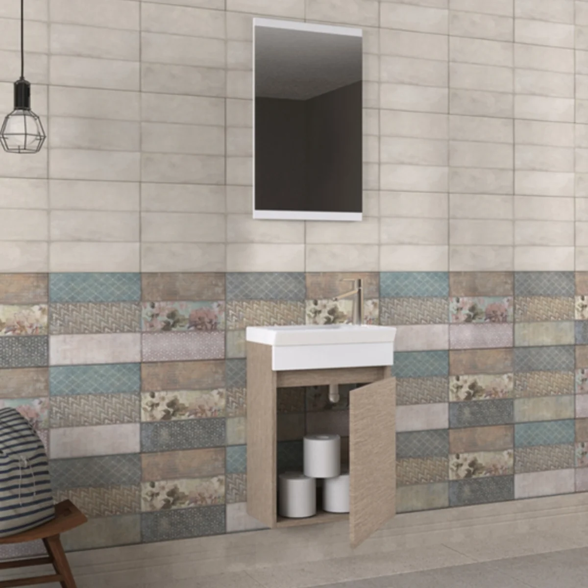 Set Mobilier Baie Buca Suspendat 3 Piese Bej 45 cm