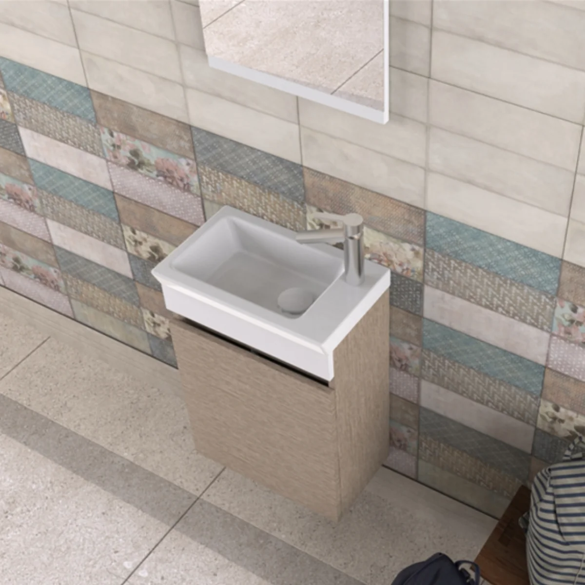 Set Mobilier Baie Buca Suspendat 3 Piese Bej 45 cm