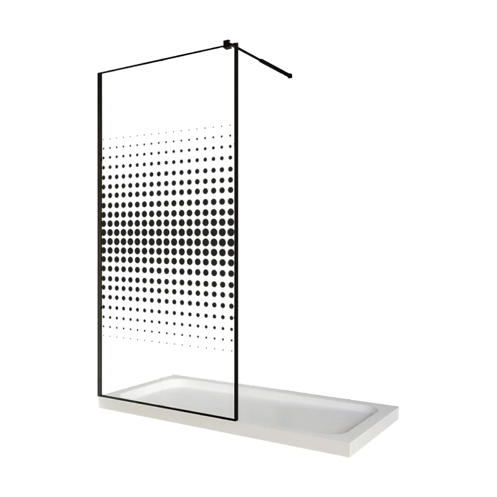 Paravan Dus Walk In / Perete Dus Sticlă cu Model Dots 106 6 mm Profil Negru Mat Tijă Extensibilă 80 x 200 cm