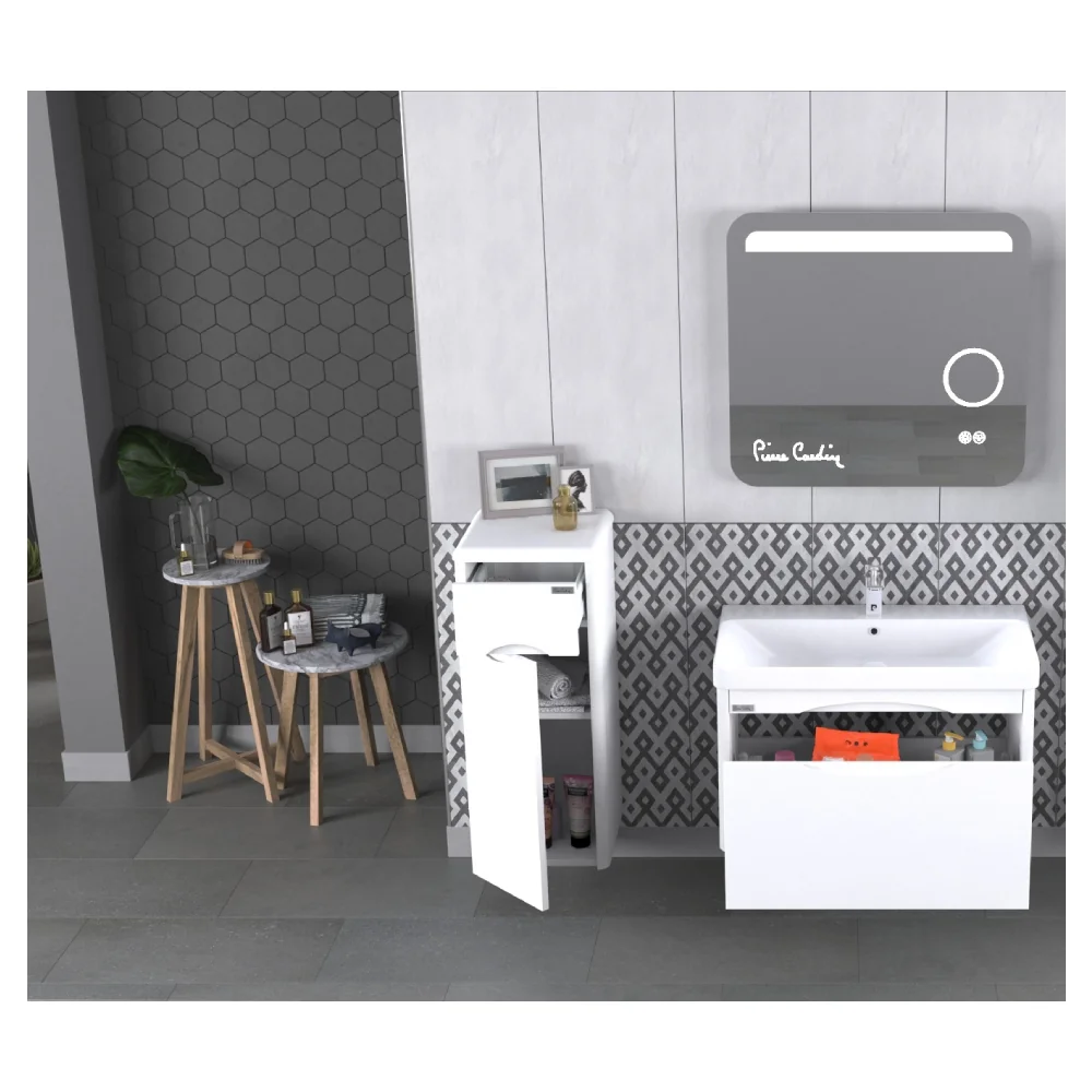 Set Mobilier Baie Pierre Cardin Pacific LED Suspendat 3 Piese Alb 80 cm