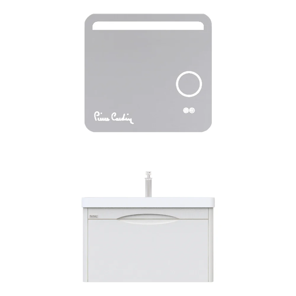 Set Mobilier Baie Pierre Cardin Pacific LED Suspendat 3 Piese Alb 80 cm