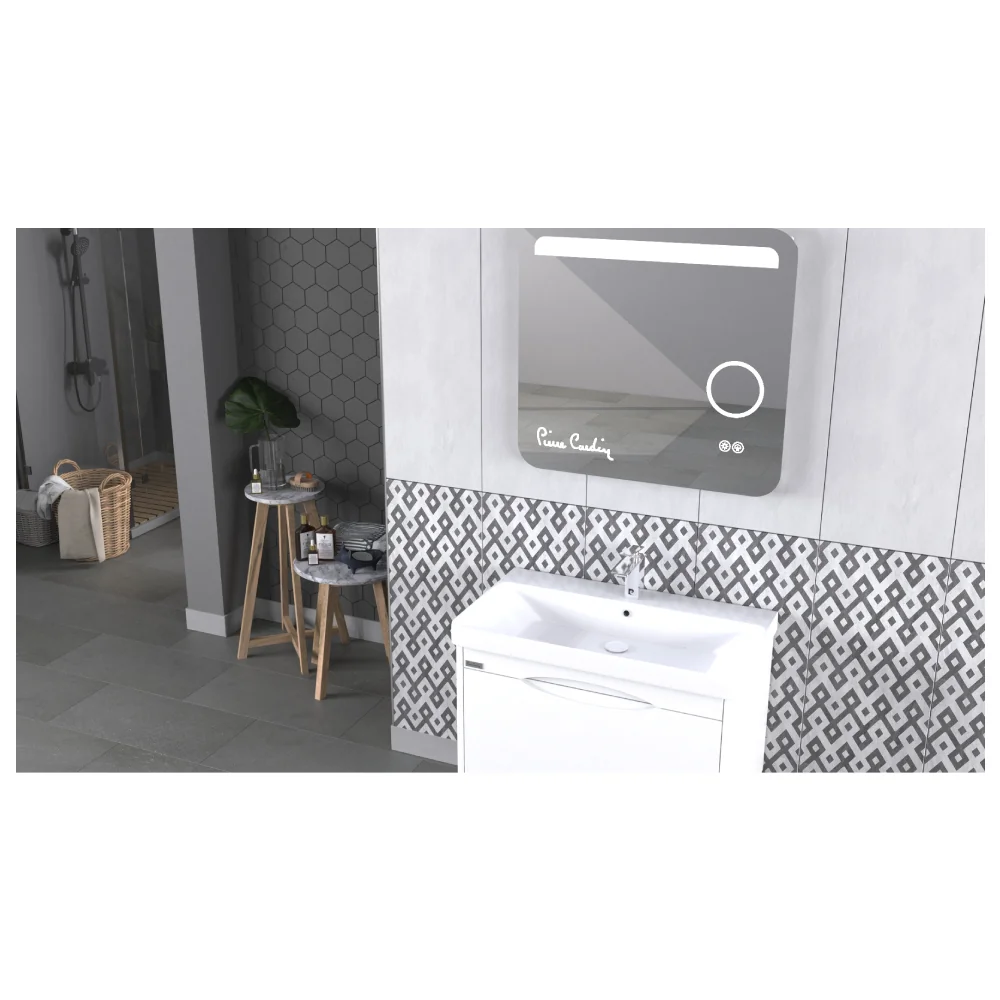 Set Mobilier Baie Pierre Cardin Pacific LED Suspendat 3 Piese Alb 80 cm