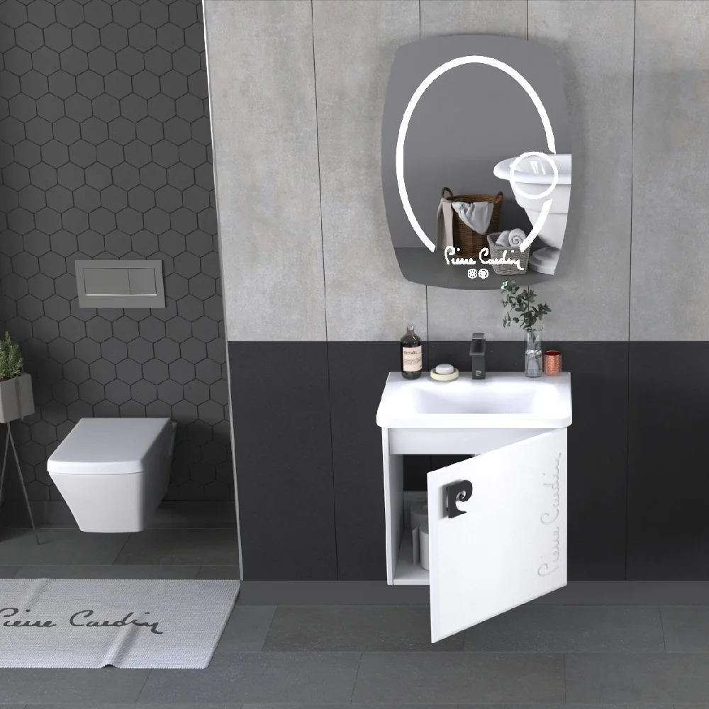 Set Mobilier Baie Pierre Cardin Star LED Suspendat 3 Piese Alb 60 Cm