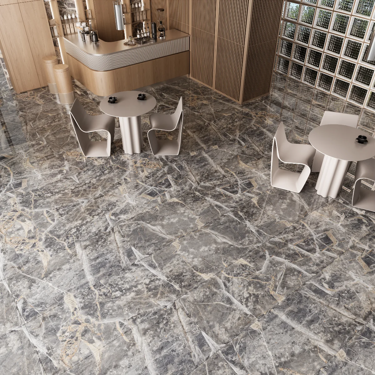 Gresie Exterior / Interior Portelanata Grey Flury 60 x 120 Cm Lucioasa Rectificata Tip Marmura