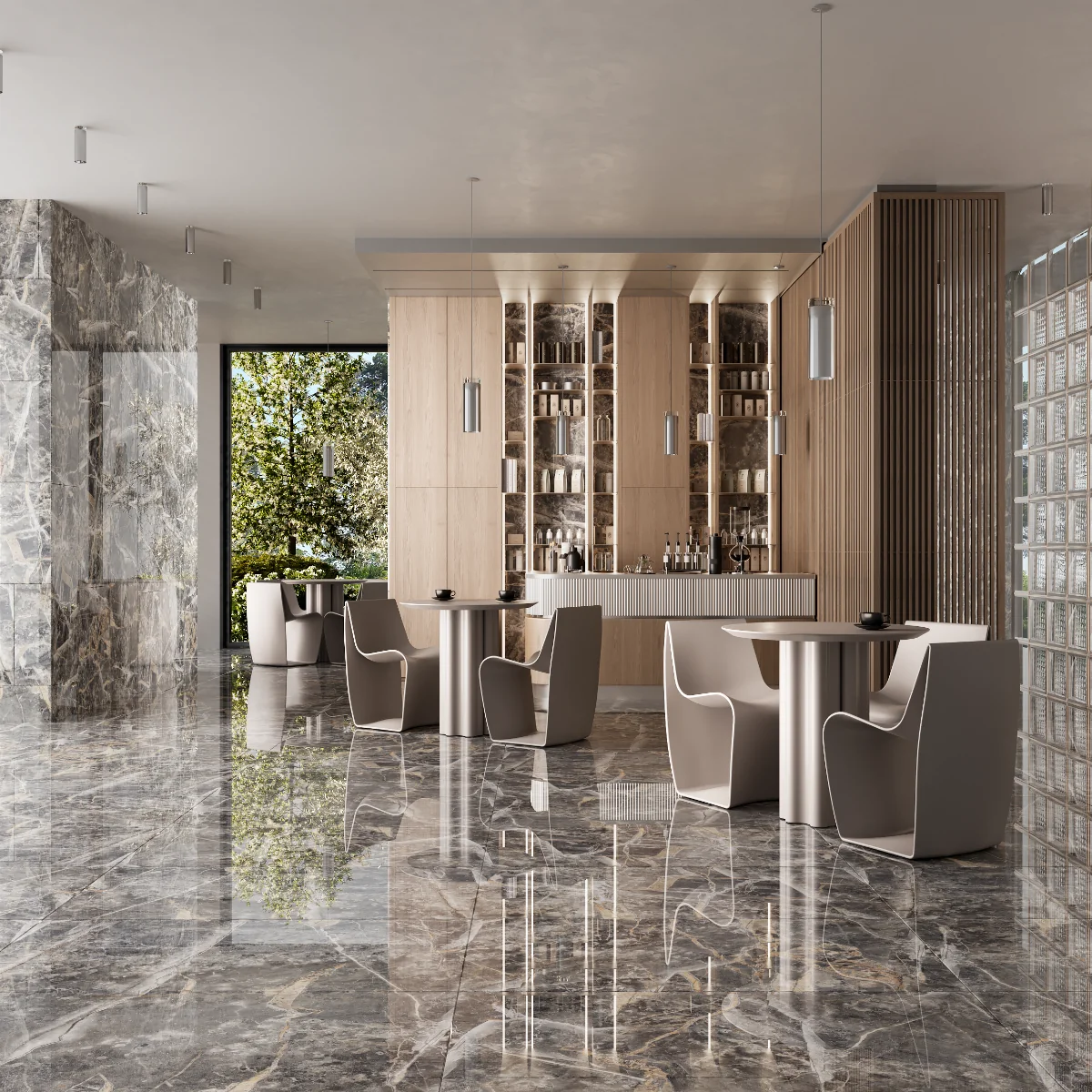 Gresie Exterior / Interior Portelanata Grey Flury 60 x 120 Cm Lucioasa Rectificata Tip Marmura