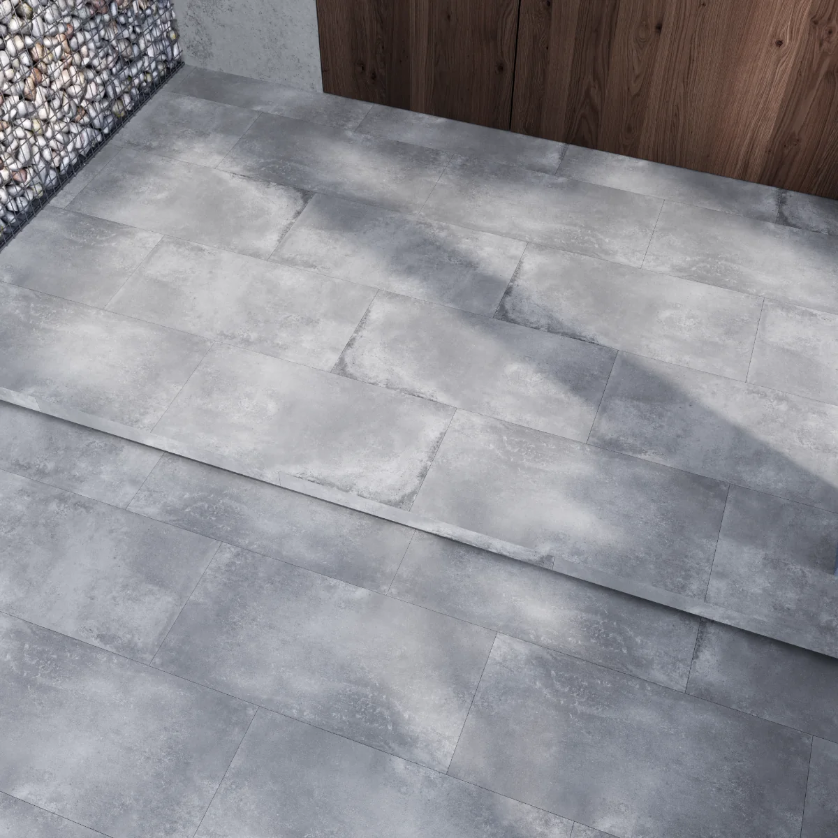 Gresie Portelanata Exterior / Interior Cemento Grey Rustic 60 X 120 Cm Mata Rectificata Aspect Ciment