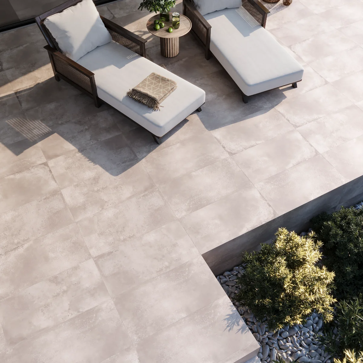 Gresie Portelanata Exterior / Interior Cemento Crema Rustic 60 x 120 cm Mata Rectificata Aspect Ciment