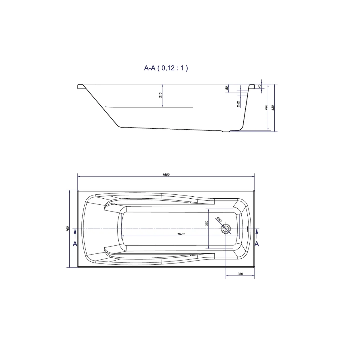 Cada Baie Dreptunghiulara Cersanit Lana S301-162 Cu Picioare Reglabile Acril 160 x 70 Cm