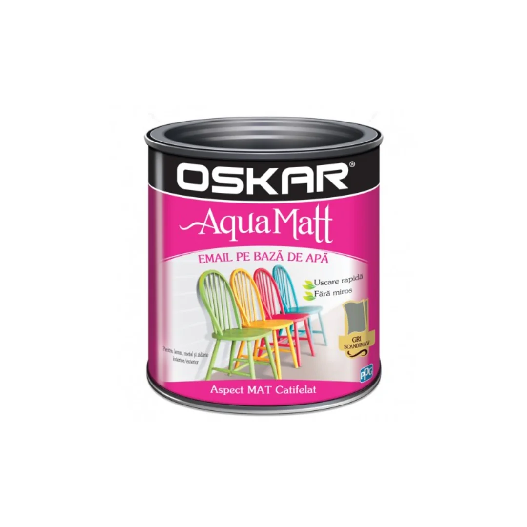 Vopsea Pentru Lemn/Metal Oskar Aqua Matt Interior/Exterior Pe Baza De Apa Gri Scandinav 0.6 L