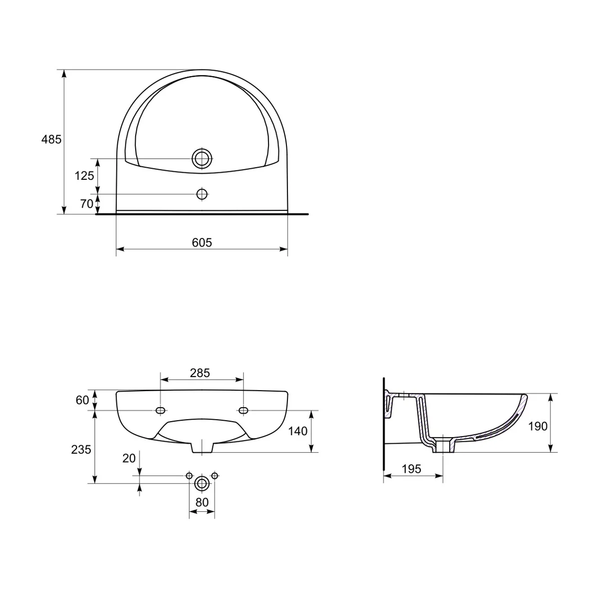 Lavoar / Chiuveta Baie Suspendata President P 60 K08-010 Alb
