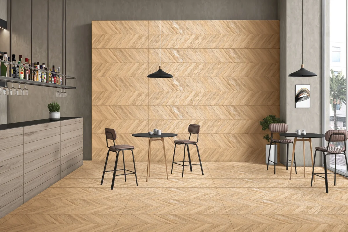 Gresie Tip Parchet Exterior / Interior Chiron Pecan 60 x 120 cm Mata Portelanata Rectificata