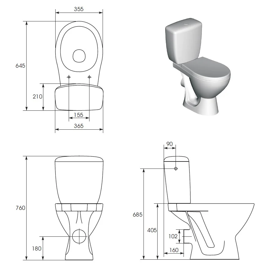 Set Vas WC Pe Pardoseala Cu Rezervor Cersanit Compact Kascada K100-206 + Mecanism Si Capac Polipropilena
