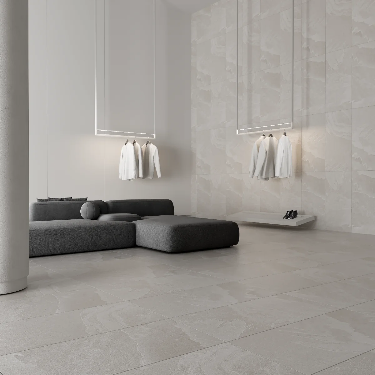 Gresie Portelanata Exterior / Interior Austin White 60 x 120 cm Mata Rectificata Aspect Ciment