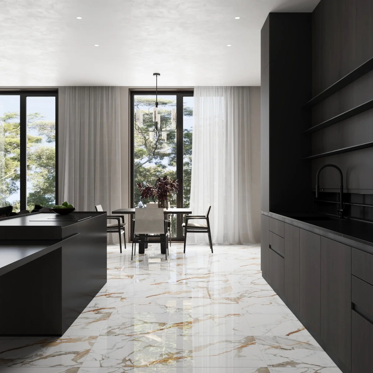 Gresie Exterior / Interior Portelanata Nover White 60 x 120 cm Lucioasa Rectificata Tip Marmura