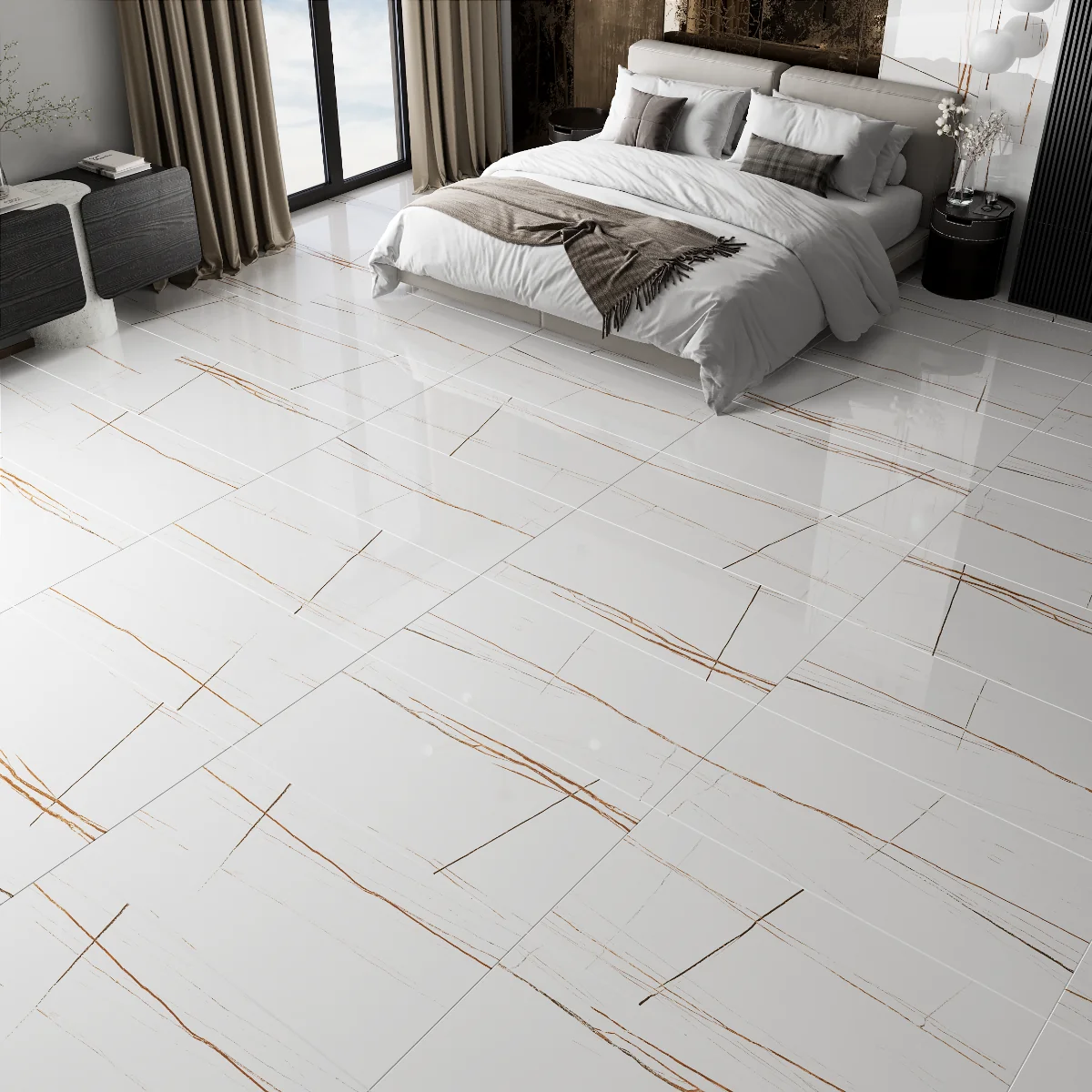 Gresie Exterior / Interior Porțelanată Jeff Lewis White 60 x 120 cm Lucioasă Rectificată Tip Marmură