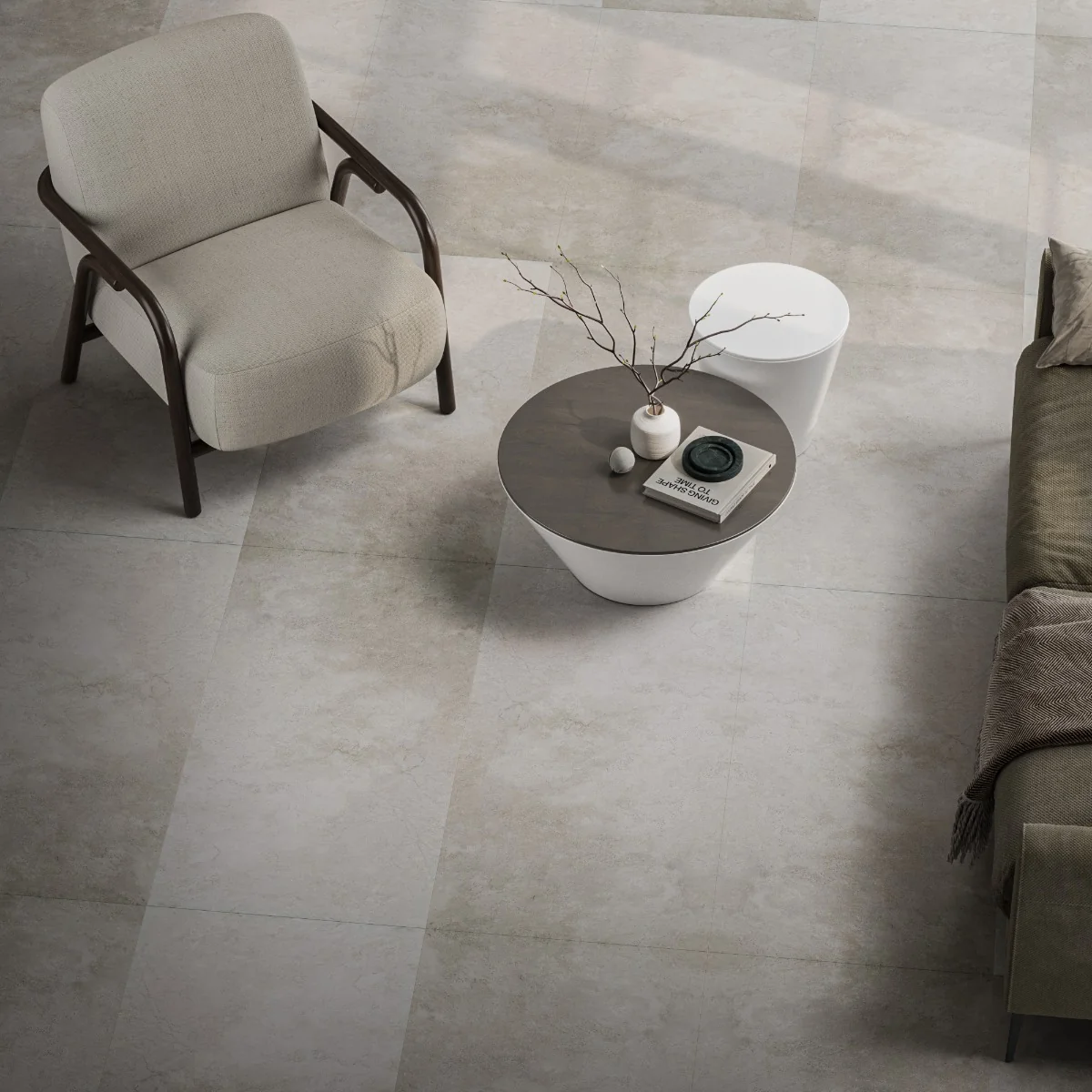 Gresie Exterior / Interior Antiderapanta Augustine (Bologna) White 60 x 120 Cm Mata Portelanata Rectificata Aspect Ciment