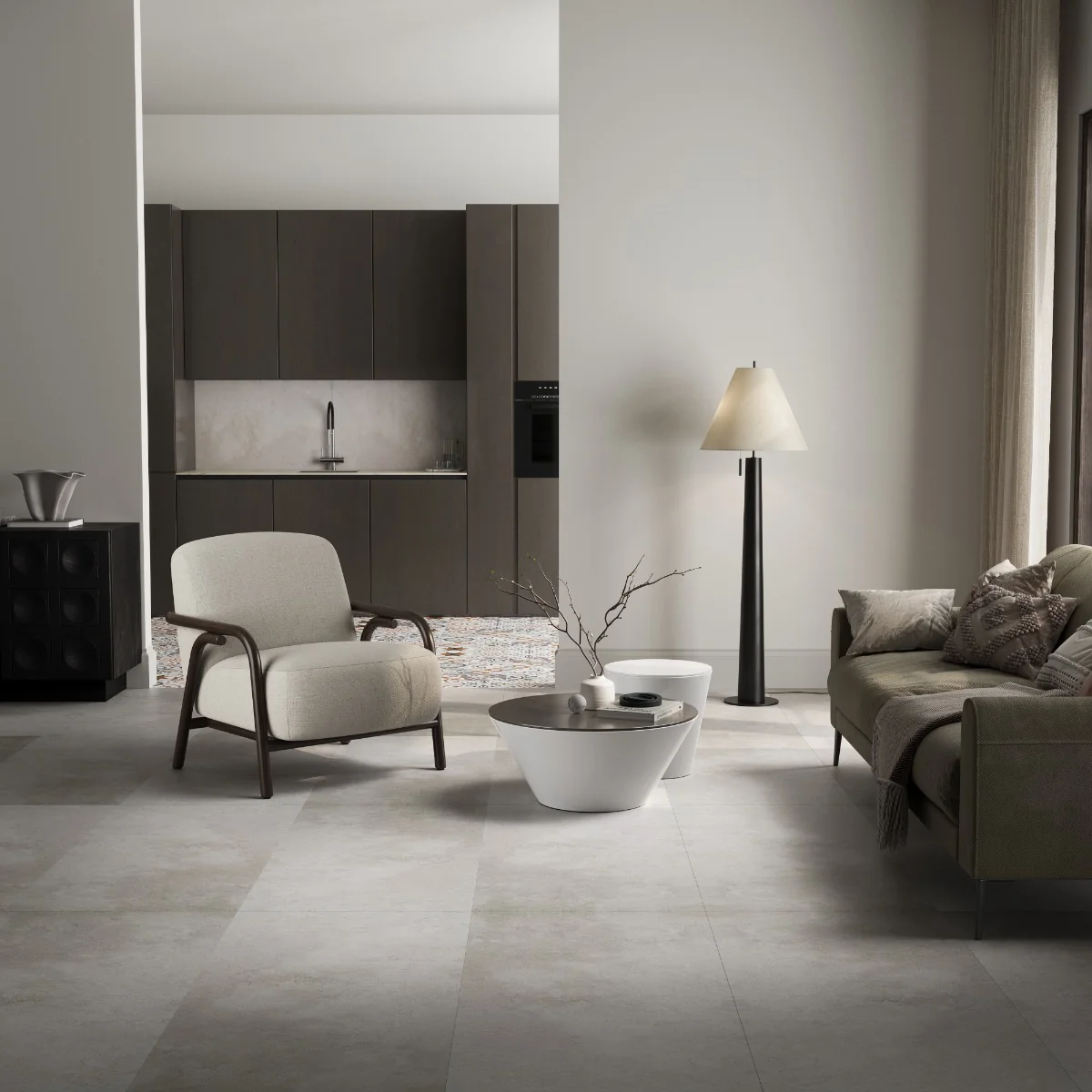 Gresie Exterior / Interior Antiderapanta Augustine (Bologna) White 60 x 120 Cm Mata Portelanata Rectificata Aspect Ciment