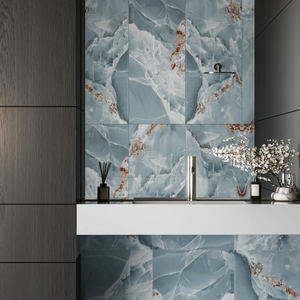 Gresie Portelanata Exterior / Interior Dazzle Onyx Aqua 60 x 120 cm Lucioasa Rectificata Tip Marmura