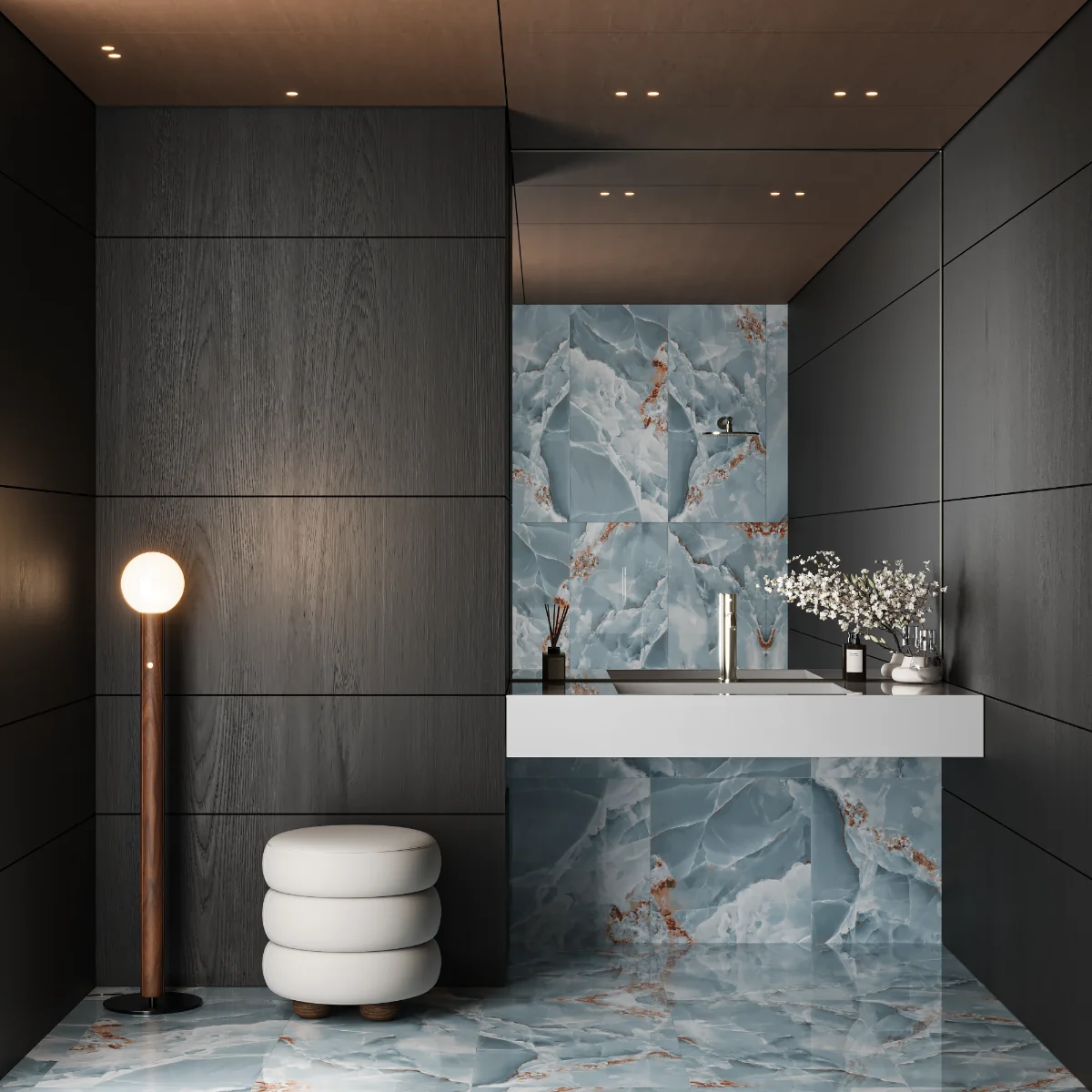 Gresie Portelanata Exterior / Interior Dazzle Onyx Aqua 60 x 120 cm Lucioasa Rectificata Tip Marmura