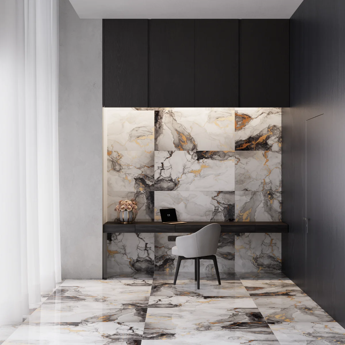 Gresie Exterior / Interior Porțelanată Smoke Gold 60 x 120 Cm Lucioasă Rectificată Tip Marmură