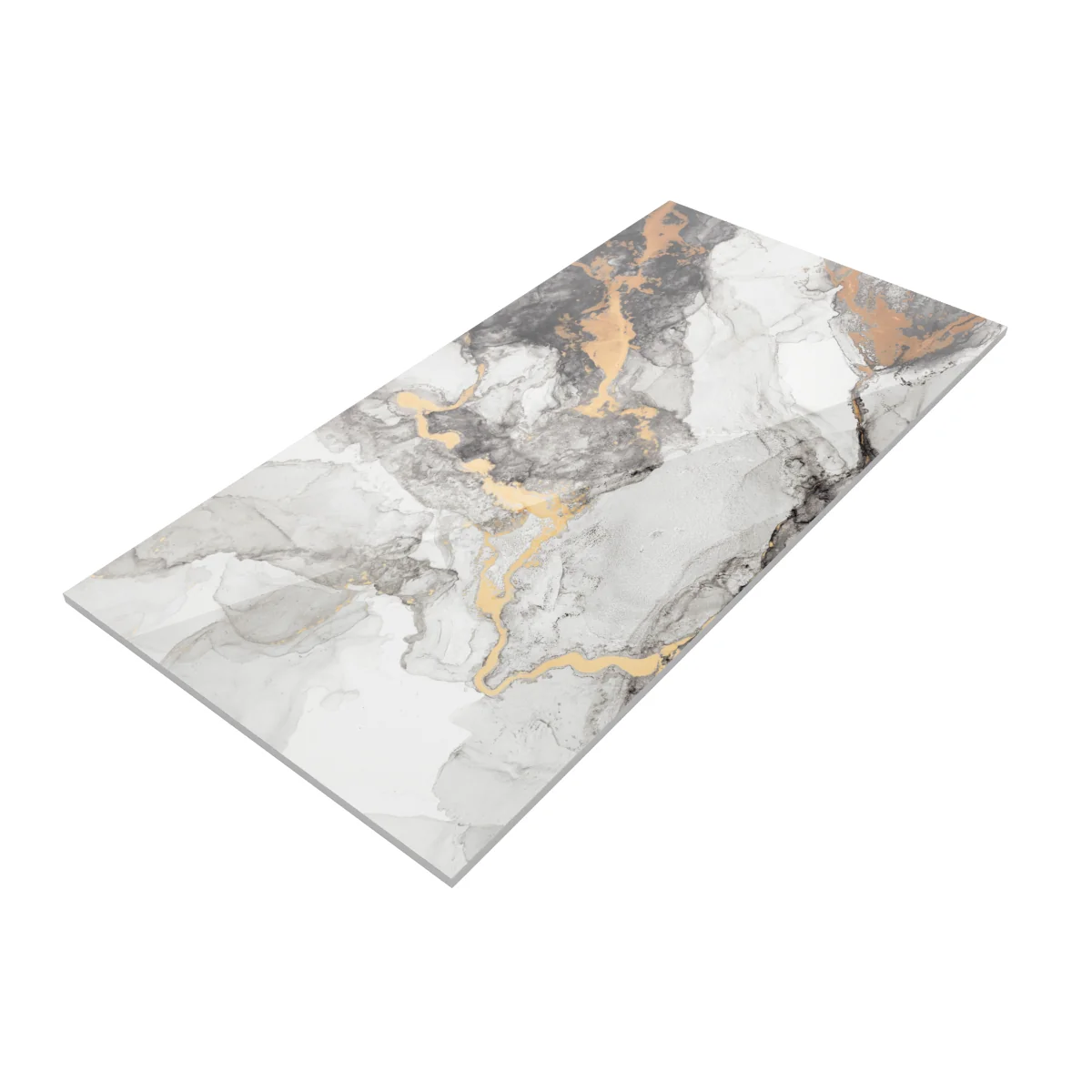 Gresie Exterior / Interior Porțelanată Smoke Gold 60 x 120 Cm Lucioasă Rectificată Tip Marmură