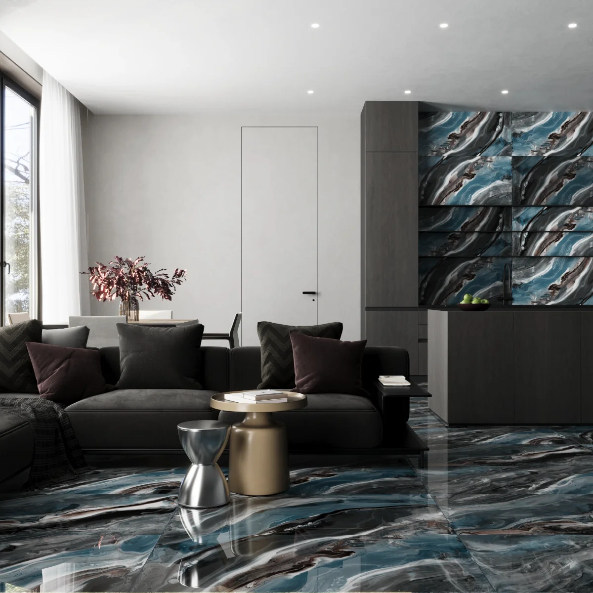 Gresie Exterior / Interior Portelanata New Aqua 60 x 120 Cm Lucioasa Rectificata Tip Marmura