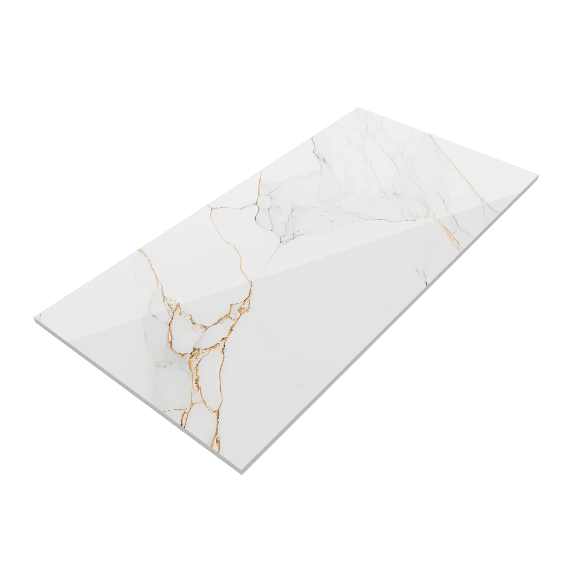 Gresie Exterior / Interior Portelanata Ice Gold White 60 x 120 Cm Lucioasa Rectificata Tip Marmura