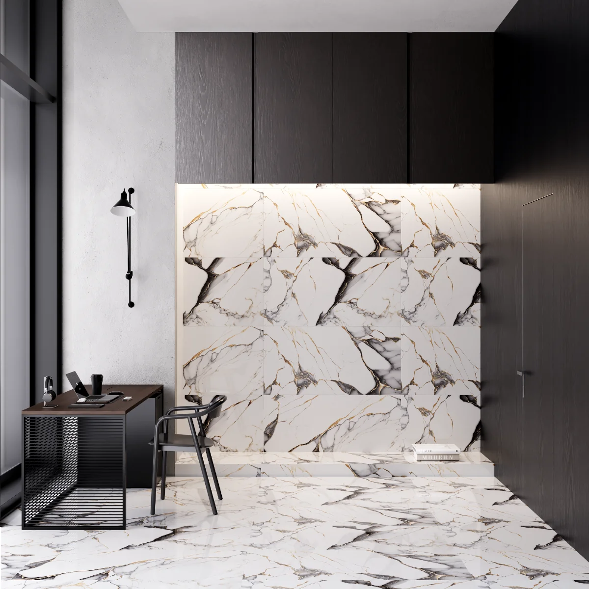 Gresie Exterior / Interior Portelanata Monet Black Gold 60 x 120 cm Lucioasa Rectificata Tip Marmura