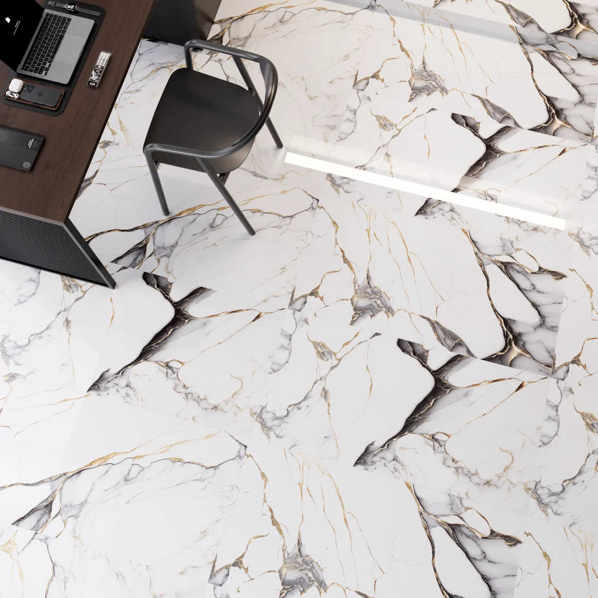 Gresie Exterior / Interior Portelanata Monet Black Gold 60 x 120 cm Lucioasa Rectificata Tip Marmura