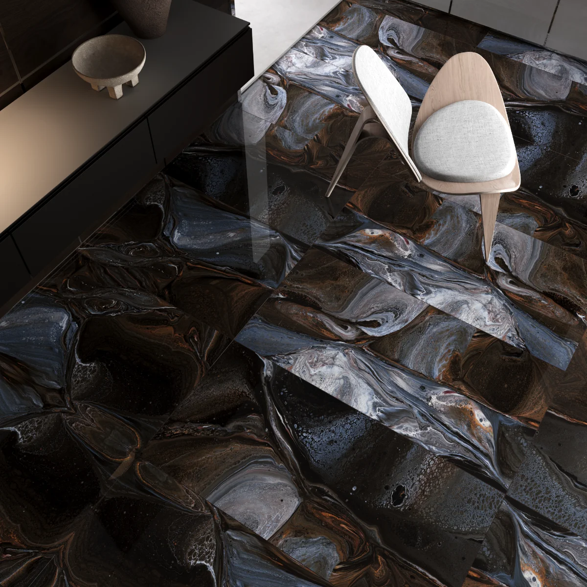 Gresie Exterior / Interior Portelanata Gravel Blue 60 x 120 cm Lucioasa Rectificata Tip Marmura