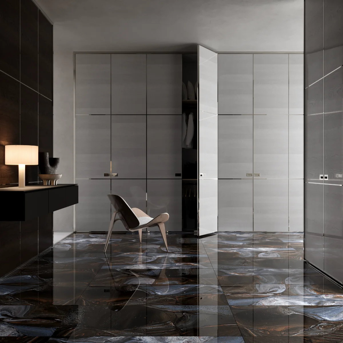 Gresie Exterior / Interior Portelanata Gravel Blue 60 x 120 cm Lucioasa Rectificata Tip Marmura