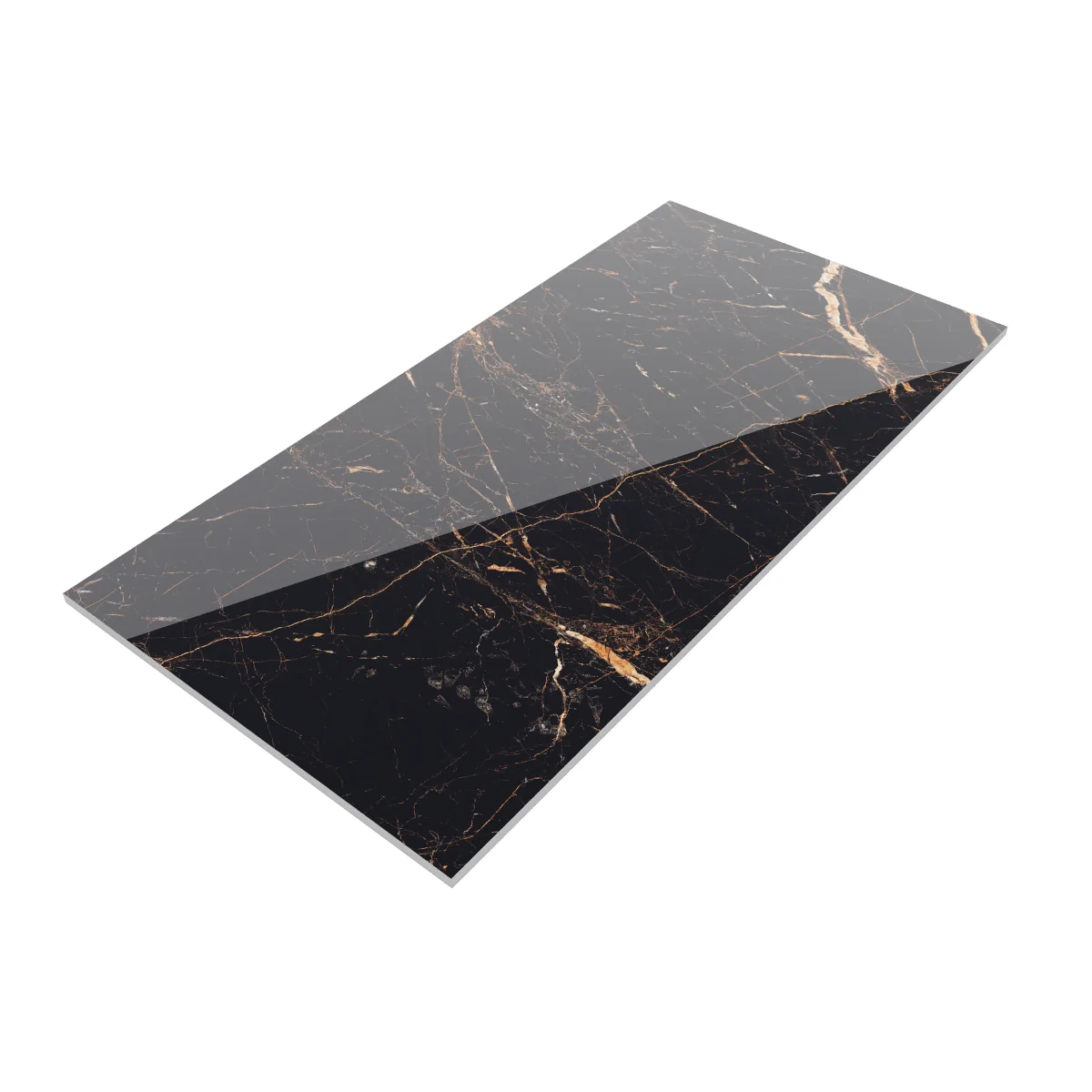 Gresie Exterior / Interior Porțelanată Golden Black 60 x 120 cm Lucioasă Rectificată Tip Marmură