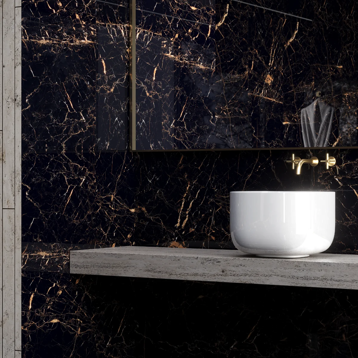 Gresie Exterior / Interior Porțelanată Golden Black 60 x 120 cm Lucioasă Rectificată Tip Marmură