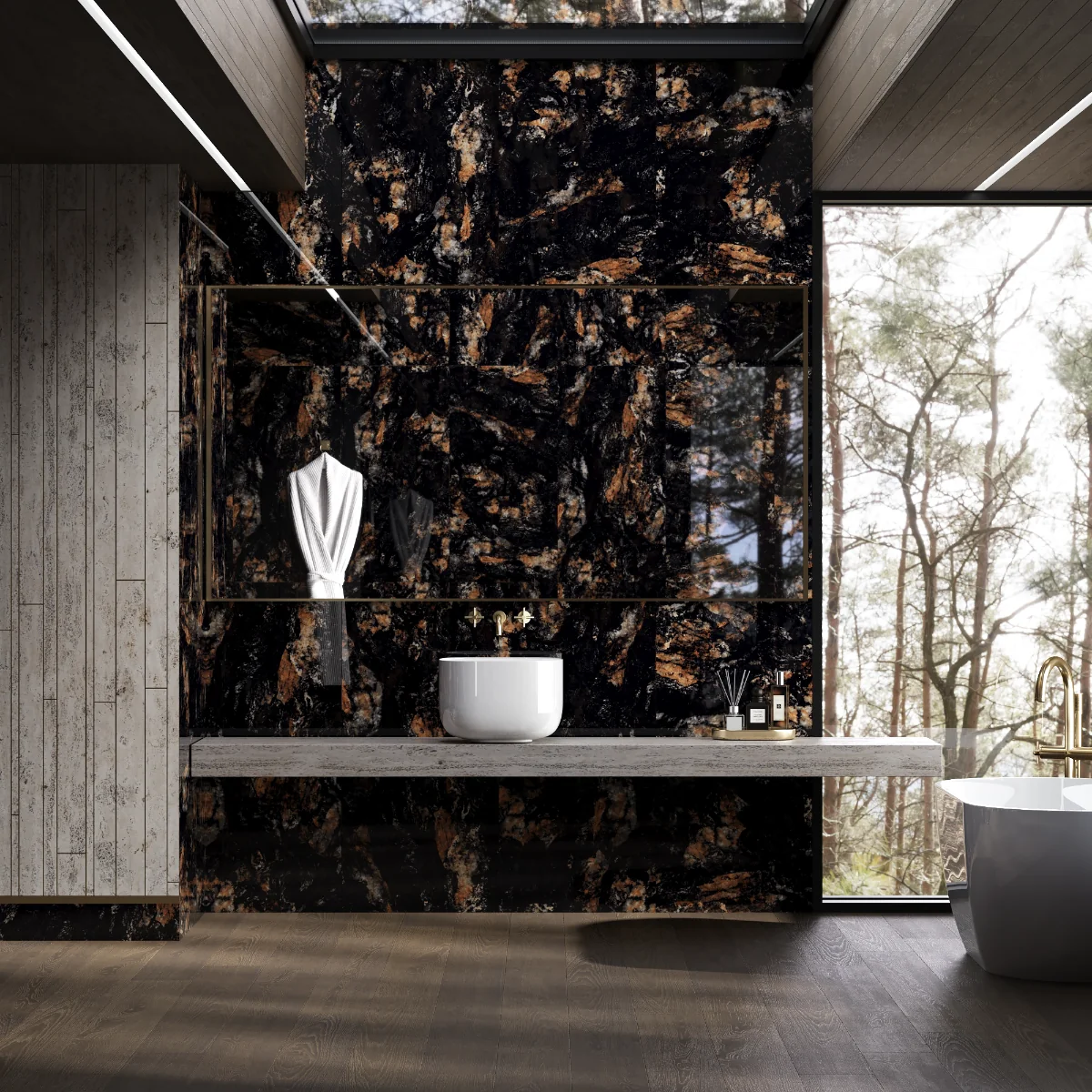 Gresie Exterior / Interior Portelanata Midnight Black 60 x 120 cm Lucioasa Rectificata Tip Marmura