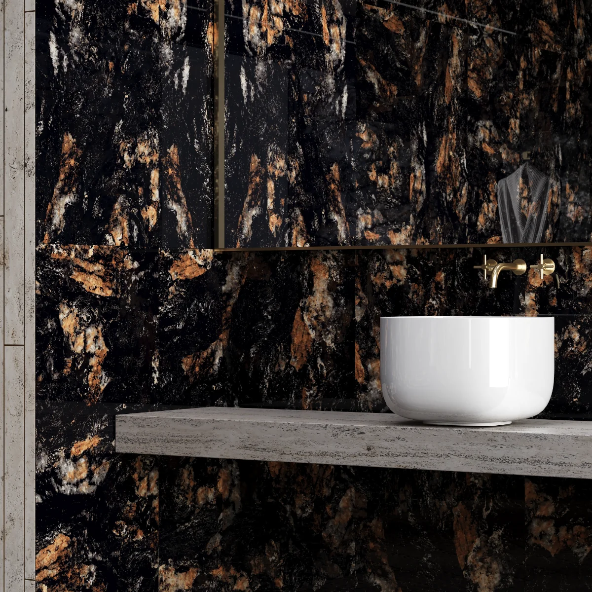 Gresie Exterior / Interior Portelanata Midnight Black 60 x 120 cm Lucioasa Rectificata Tip Marmura