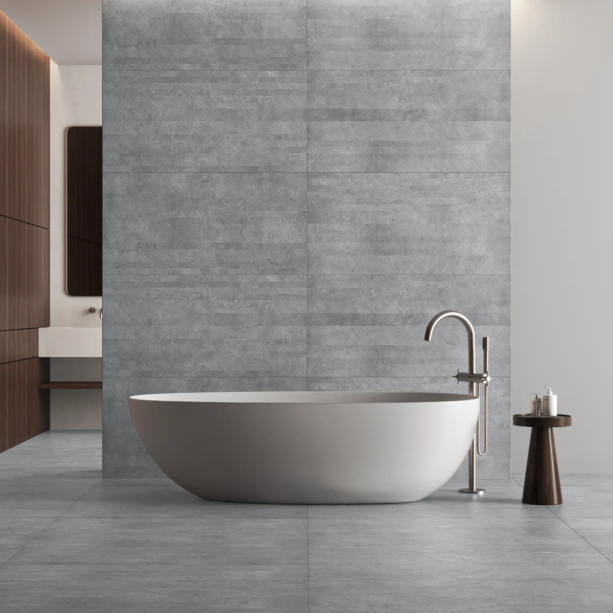 Gresie Exterior / Interior Antiderapantă Drift Grey 60 x 120 Cm Mată Porțelanată Rectificată Aspect Ciment