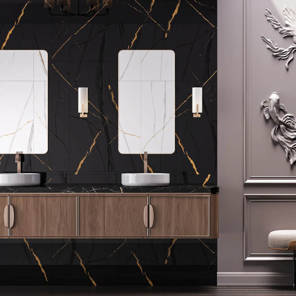 Gresie Rectificata Exterior / Interior Marques Gold 60 x 120 cm Lucioasa Portelanata Tip Marmura