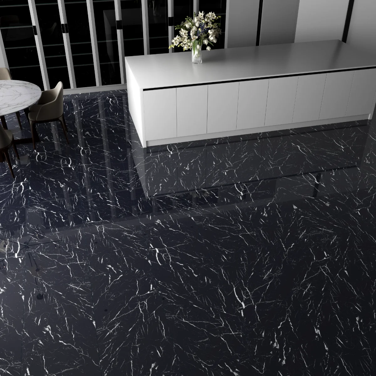 Gresie Exterior / Interior Portelanata Black Marble 60 x 120 cm Lucioasa Rectificata Tip Marmura