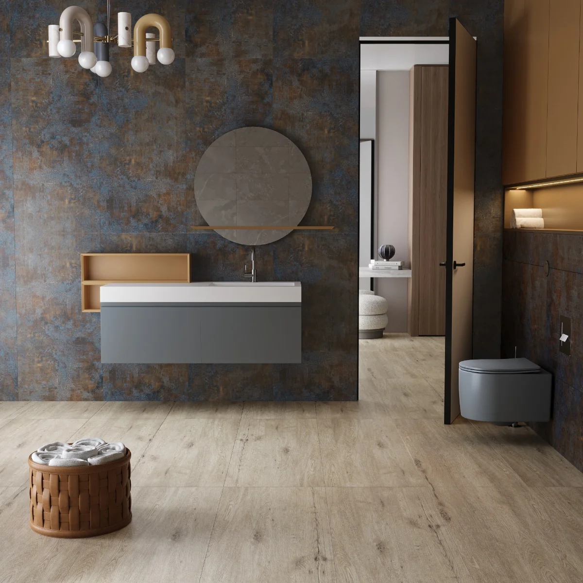 Gresie Exterior / Interior Antiderapantă Stormstone Blue Metallic 60 x 120 cm Mată Porțelanată Rectificată Aspect Ciment