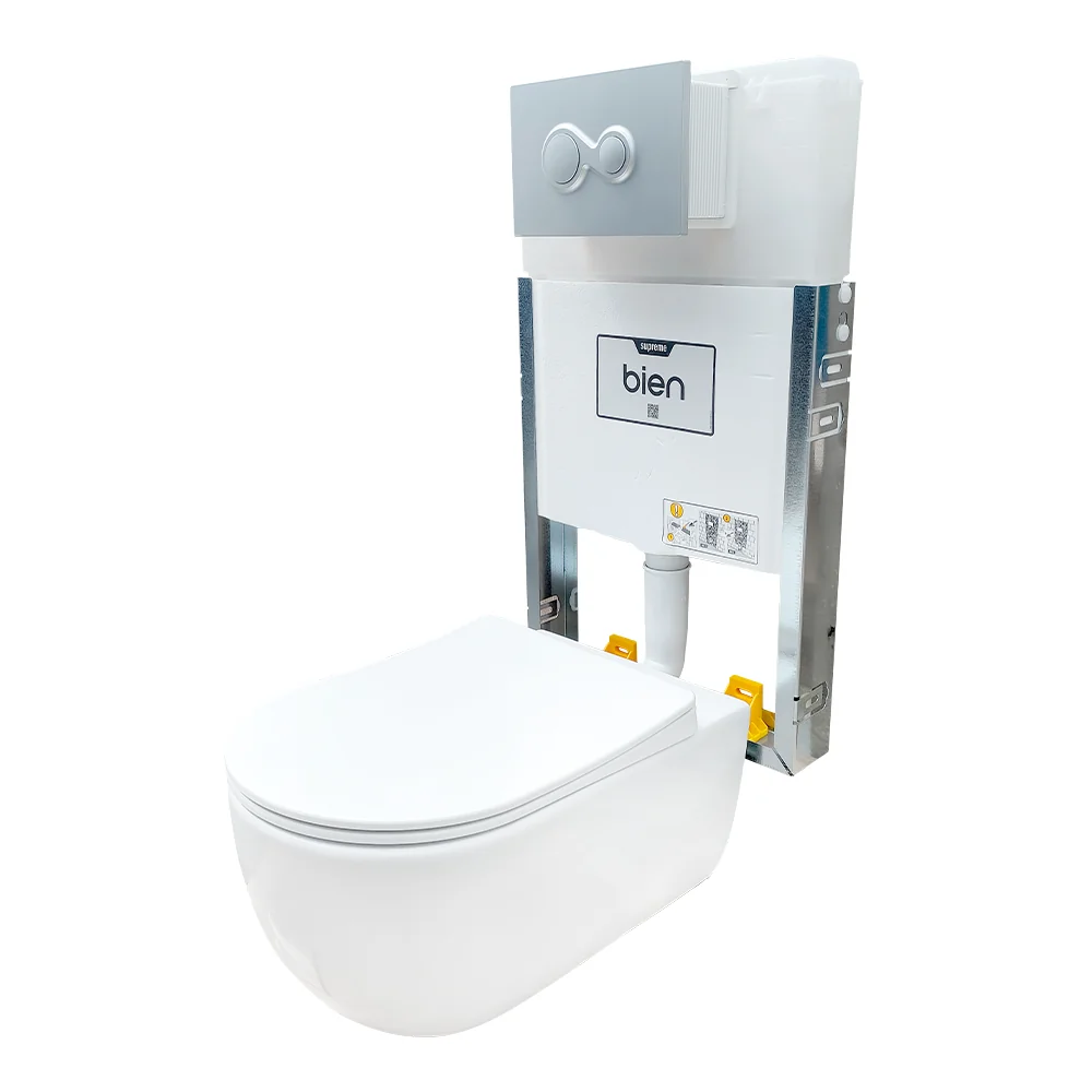 Set Vas WC Suspendat Rimless Cu Rezervor Incastrat Supreme 49 cm + Capac Duroplast Si Clapeta De Actionare