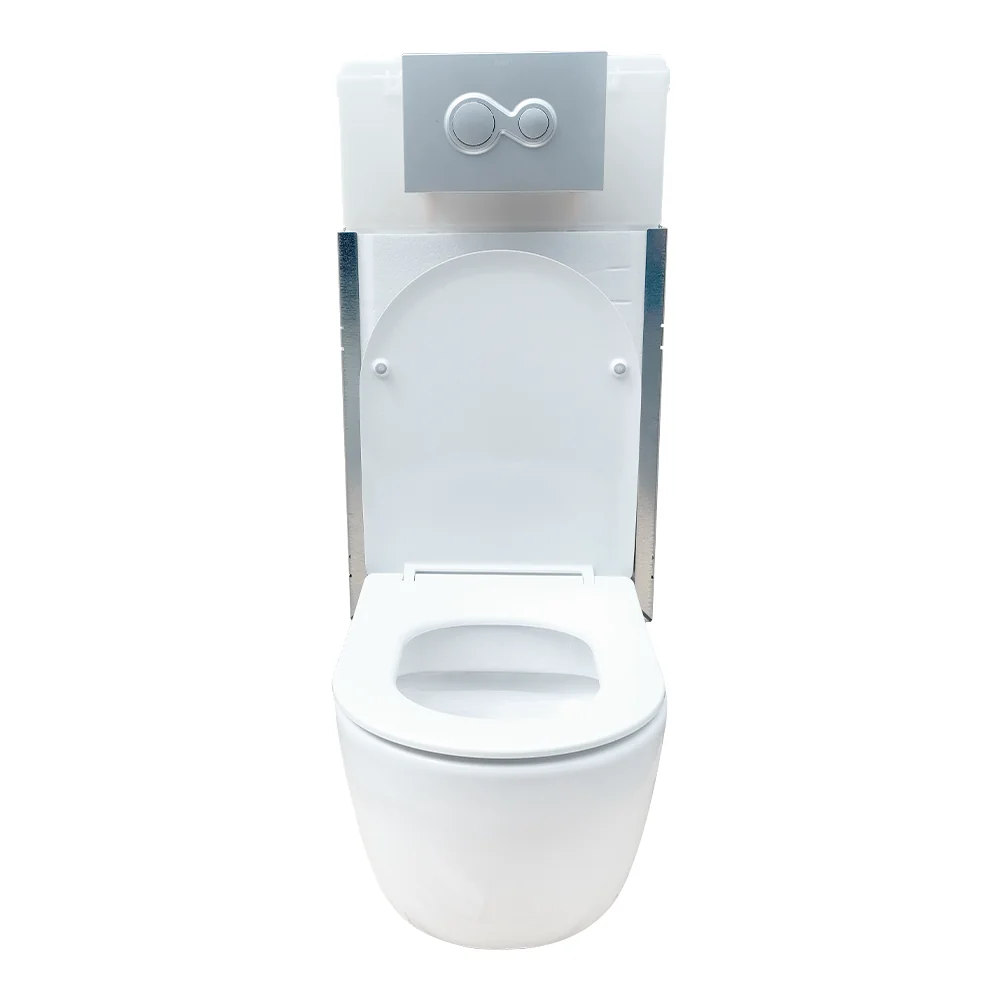 Set Vas WC Suspendat Rimless Cu Rezervor Incastrat Supreme 54 Cm + Capac Duroplast Si Clapeta Actionare