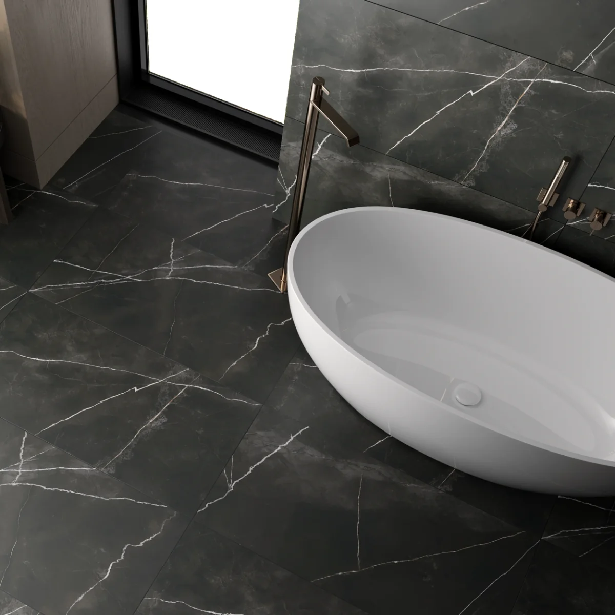 Gresie Exterior / Interior Antiderapanta Quasar Black 60 x 120 Cm Mata Portelanata Rectificata Tip Marmura