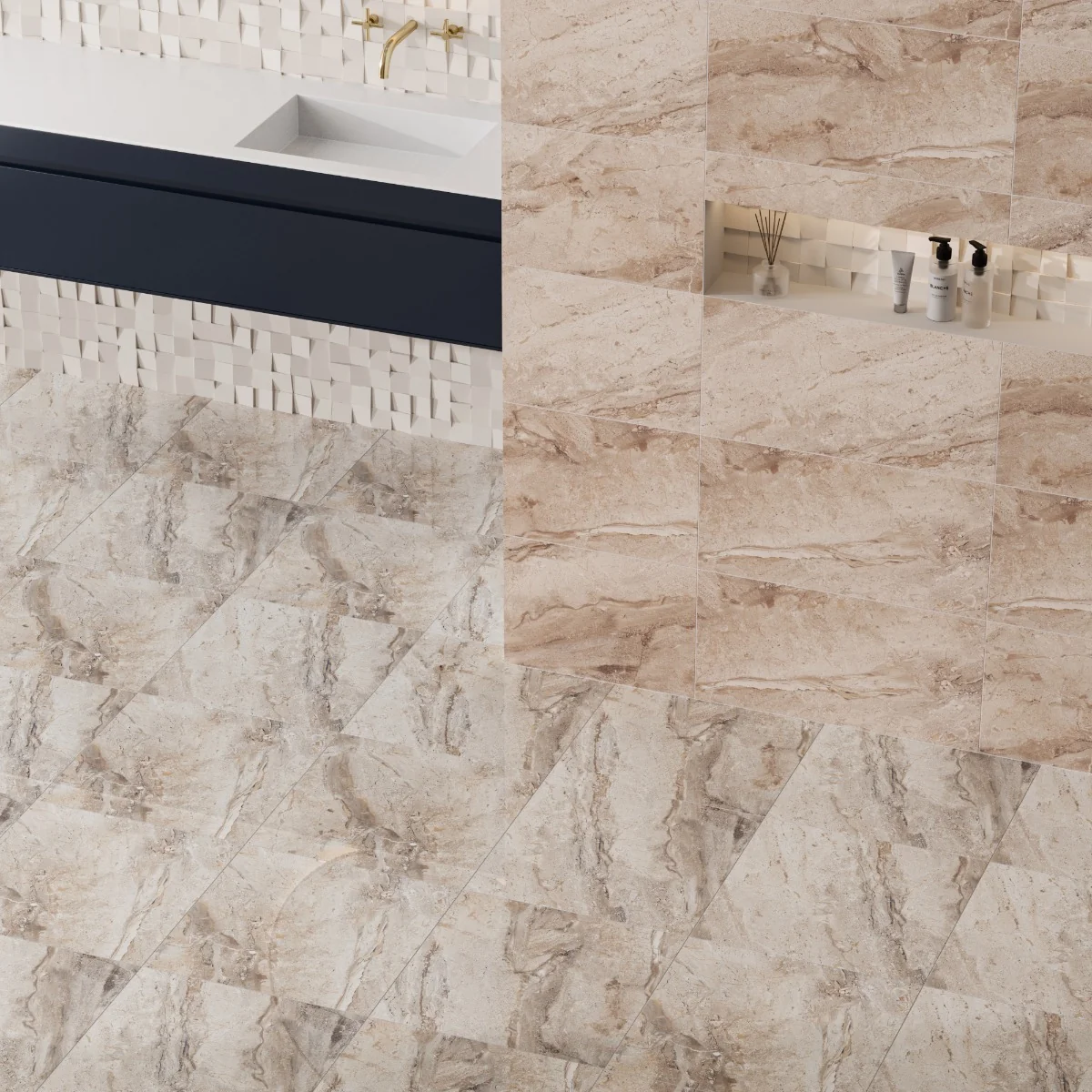 Gresie Exterior / Interior Portelanata Helena Beige 45 x 45 cm Lucioasa Tip Marmura