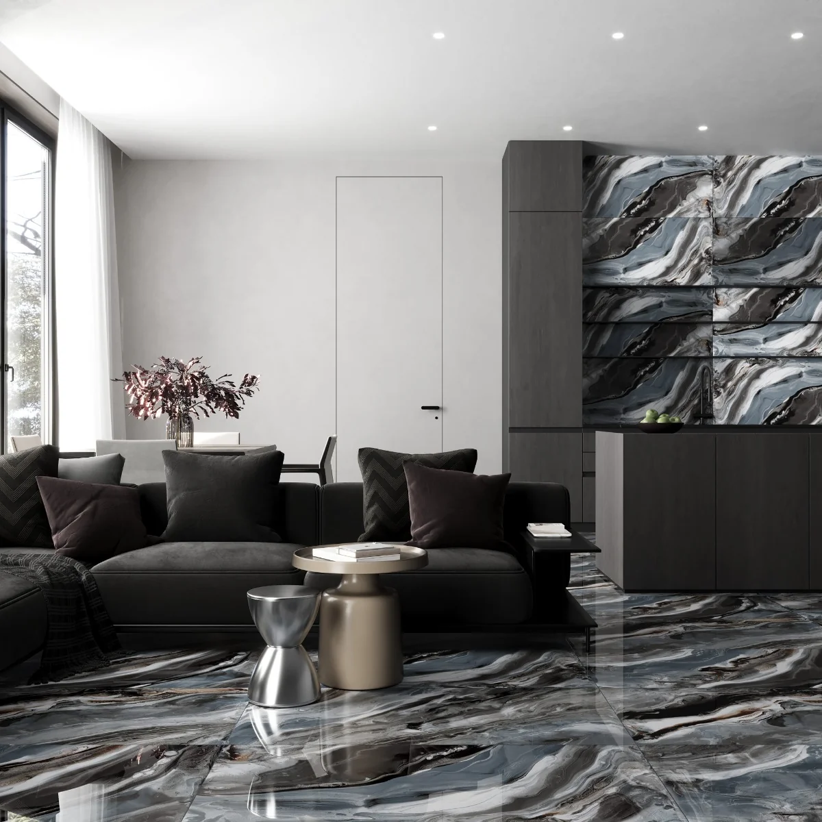 Gresie Exterior / Interior Portelanata Agua Natural 60 x 120 cm Lucioasa Rectificata Tip Marmura