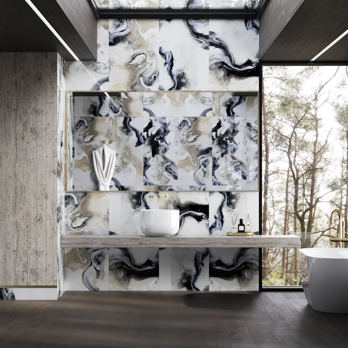 Gresie Portelanata Exterior / Interior Aurora Natural 60 x 120 cm Lucioasa Rectificata Tip Marmura