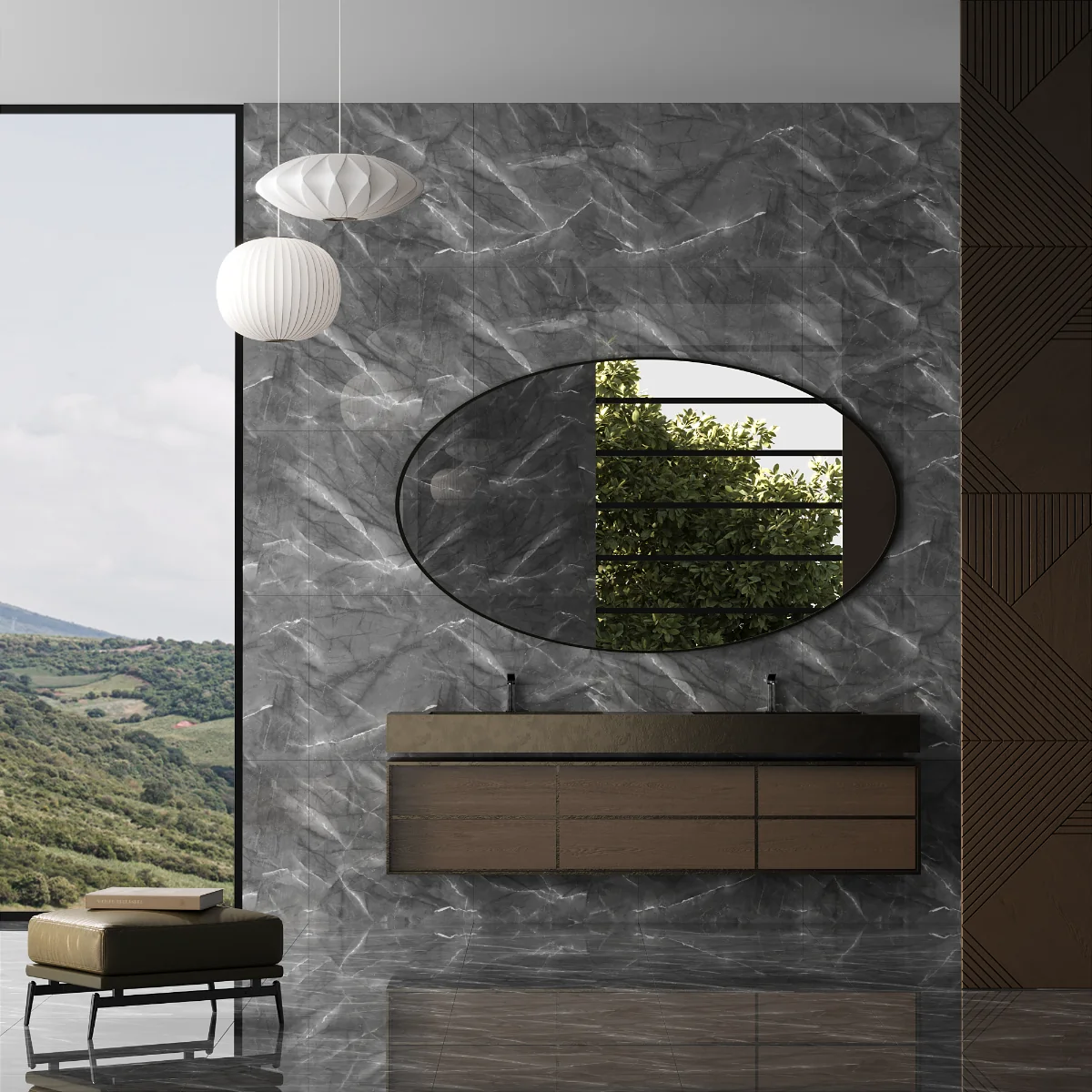 Gresie Portelanata Exterior / Interior Armany Grey Endless 60 x 60 Cm Lucioasa Rectificata Tip Marmura