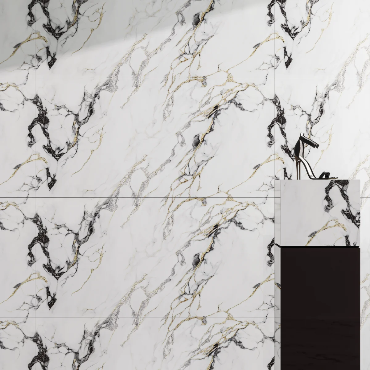 Gresie Rectificata Exterior / Interior Monet Gold Insert 60 x 120 cm Lucioasa Portelanata Tip Marmura